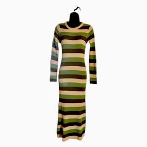Sexy Stretchy Maxi Striped Long Sleeve Dress